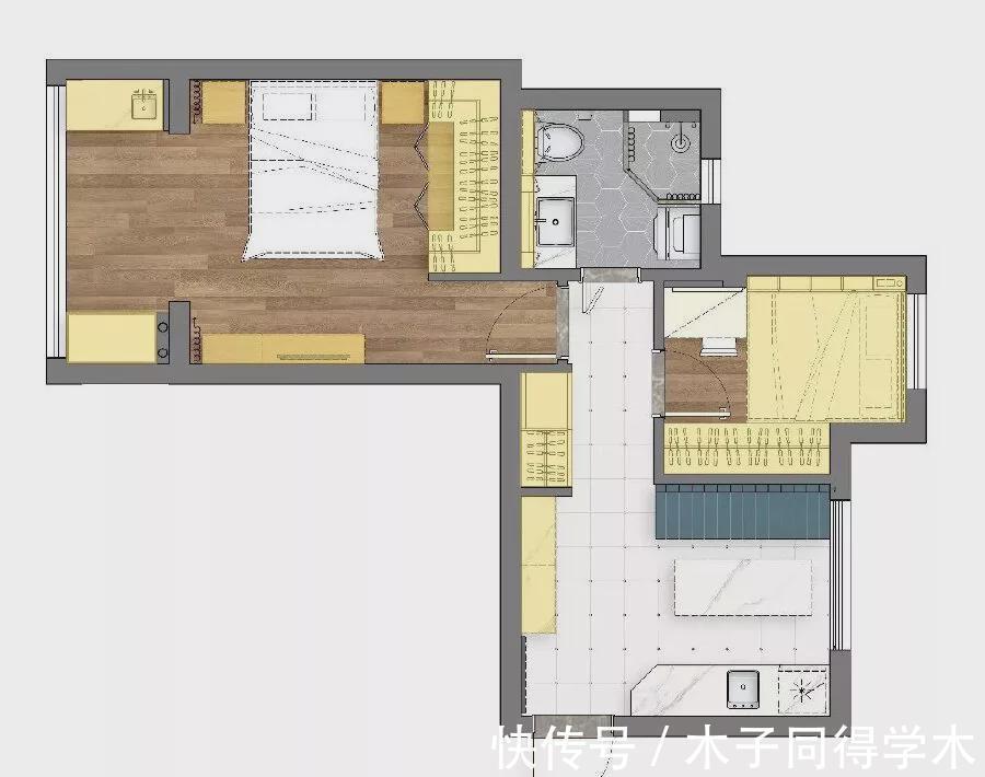 纯白色|50㎡小户型一室改两室,卡座客餐厅设计,变身多功能空间!