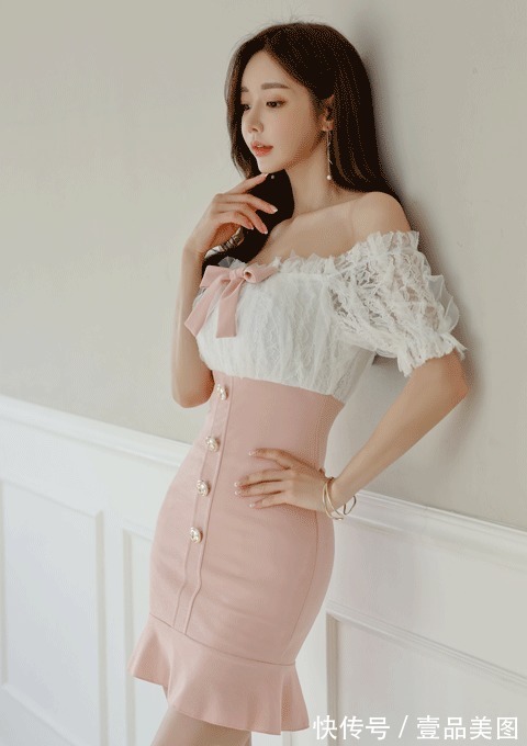 时尚搭配|女神孙允珠的时尚搭配：晚晴曦风白杏春桃枝雪抹肩裙