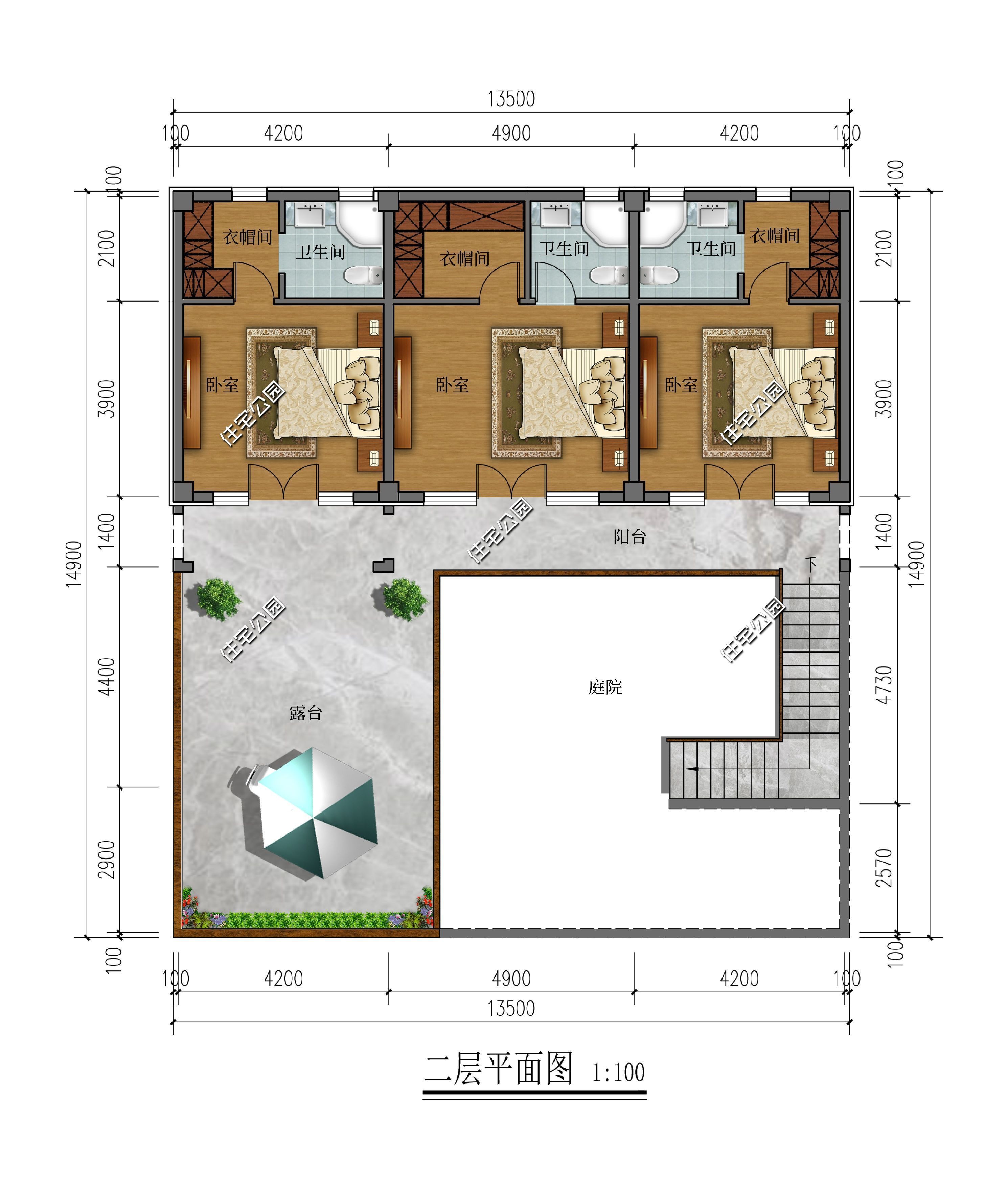 别墅|13×14米民宿户型，卧室均为套系设计