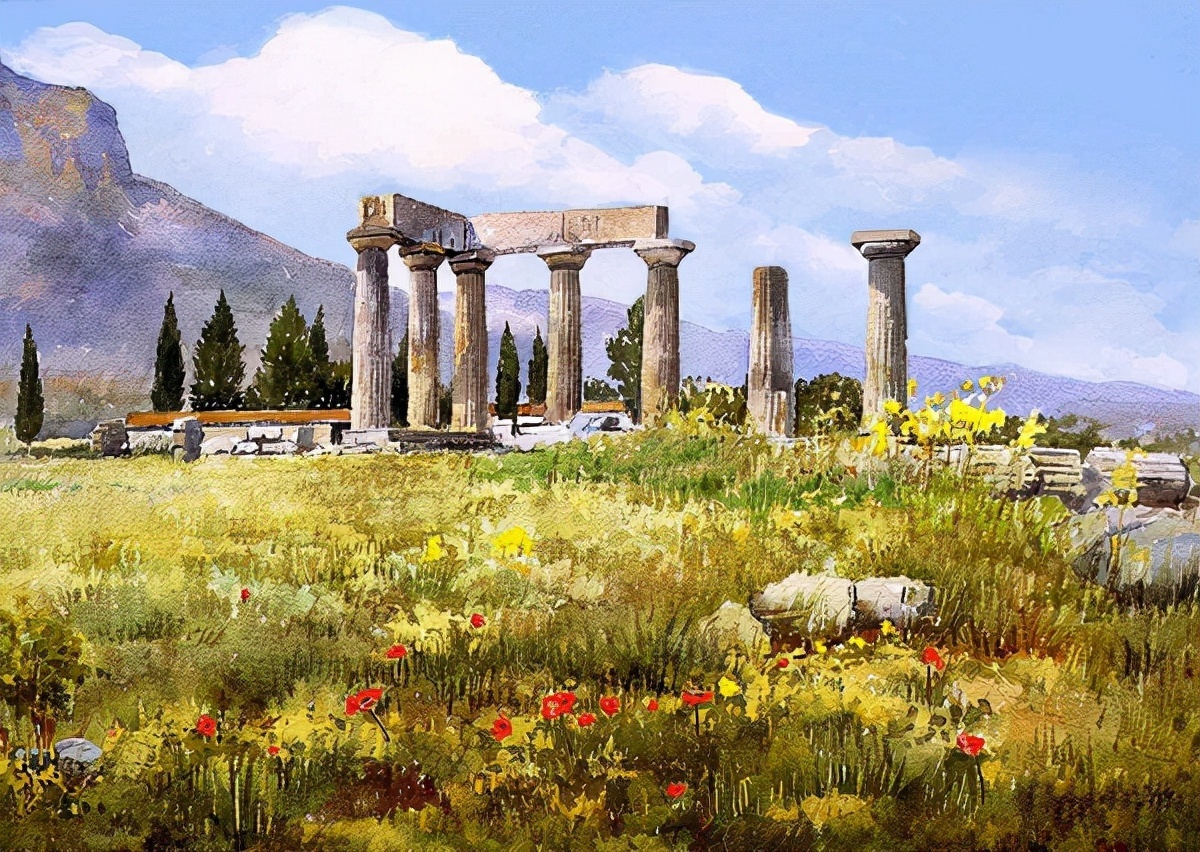 麦迪逊$希腊艺术家Pantelis Zografos,用水彩笔描绘希腊爱琴海美丽海岸风光