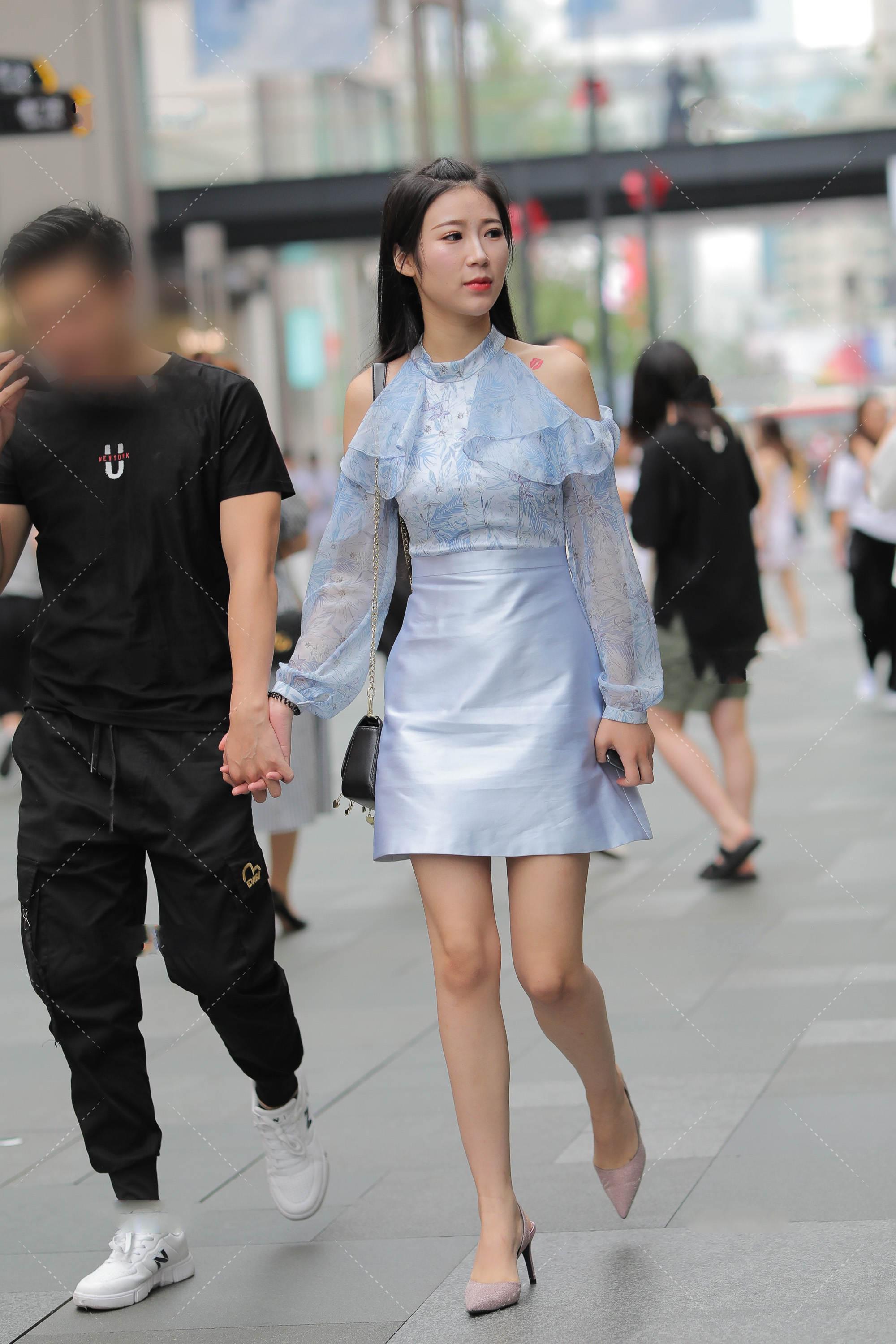 清新|一袭蓝衣, 裙摆飘飘, 清新美丽