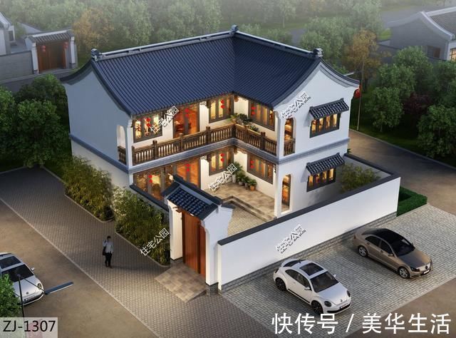 大红灯笼|3套新中式农村别墅图纸,怎么可以这么美,城里人看了都心动