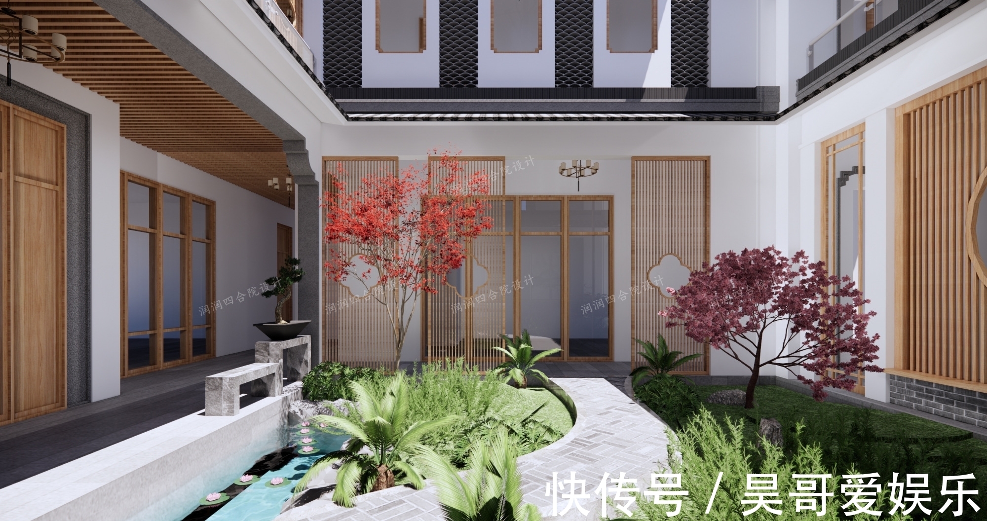 庭院|广东清远三层带地下室家族大宅现代四合院民宿28×20