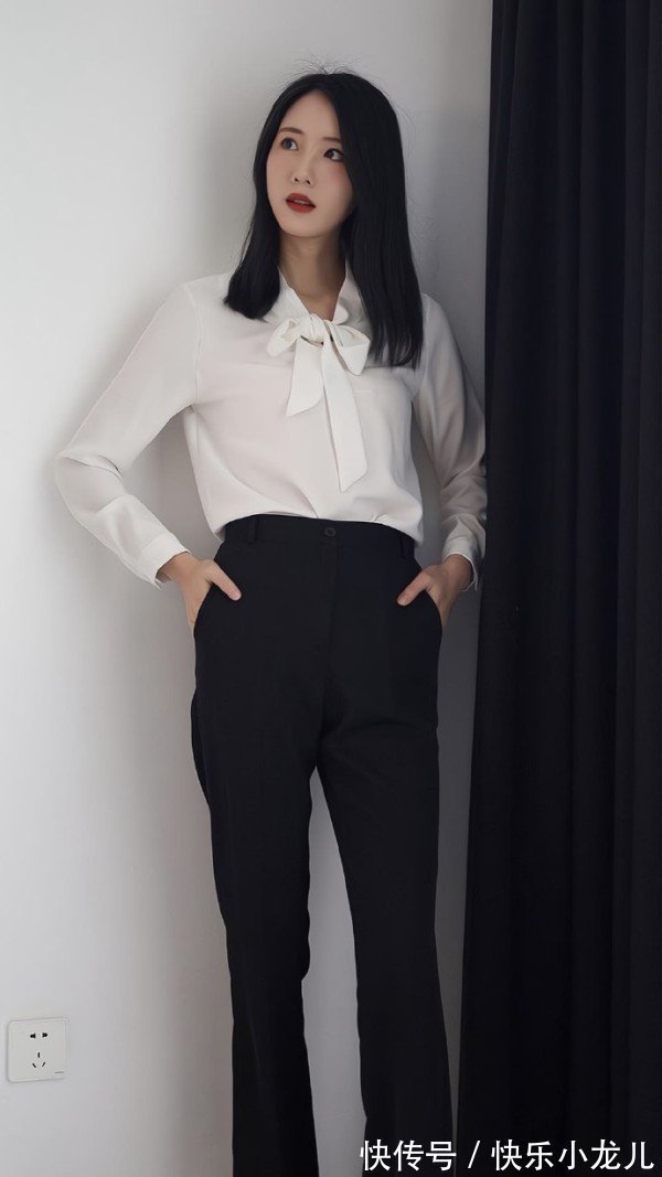 紧身裤 白色衬衫搭配黑色紧身裤职业装突显优雅气质,好美哦