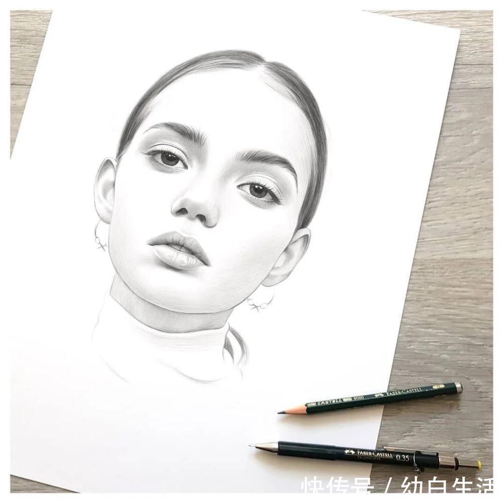 手绘$总被怼素描画得像头盔,瞧她用自动铅笔画,笔笔都是功力,厉害了!