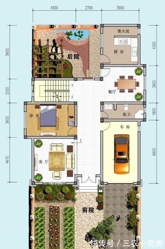 面宽|面宽11米, 进深16.5米的农村三层别墅, 前后有花院还带车库, 完美!