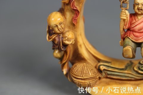 童子$老牙彩绘童子摆件,牙料细腻