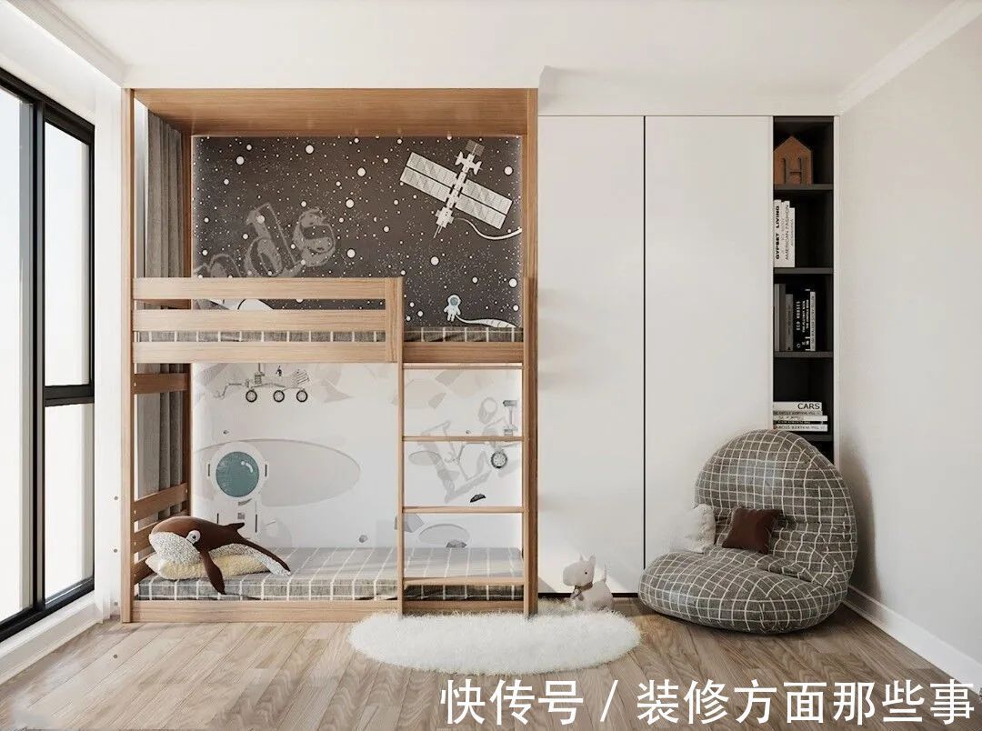 儿童房|小户型儿童房里,不用做上下床,靠墙做个到顶床美观又省空间