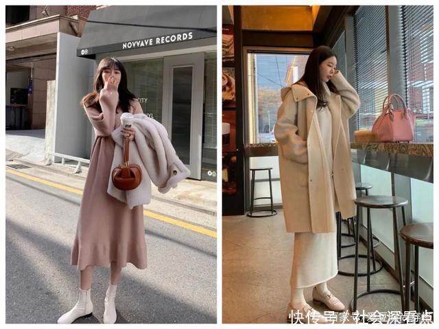  长袖T恤|外套+针织衫，外套+连衣裙，秋冬这么穿时髦又好看