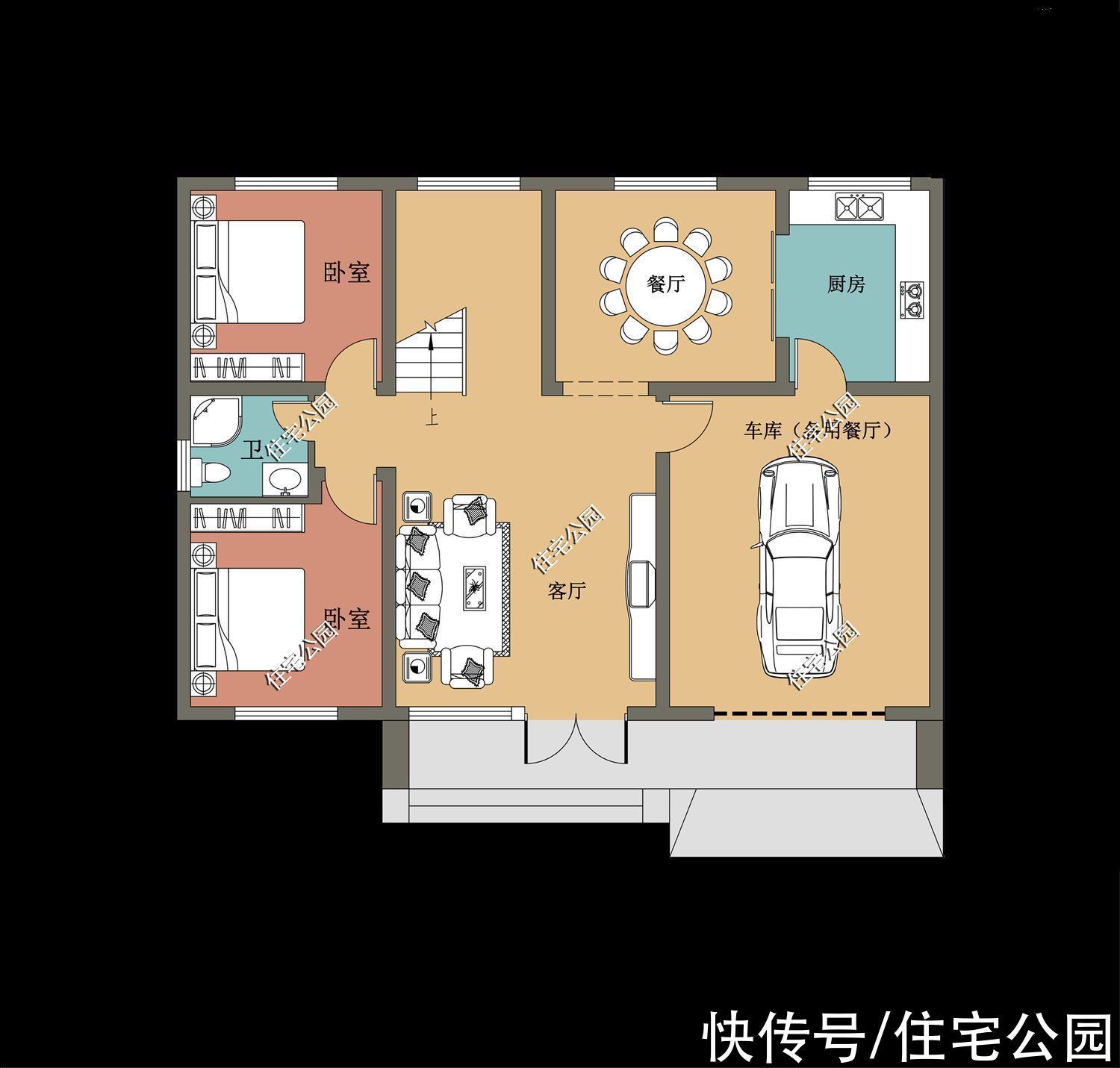 设计|3室2厅带车库露台,这样的农村小户型设计,备受大家的欢迎