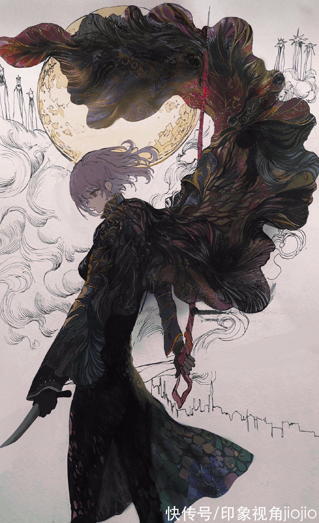 人物插画#平涂风格的幻想系人物插画,每一幅作品都似乎在讲故事