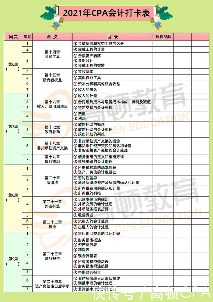 备考计划|2021年CPA各科全年打卡计划表！