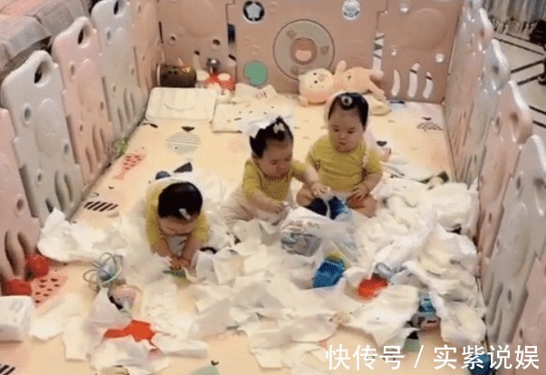 宝妈|“拆家女团”三胞胎宝宝走红,中间那个一脸无辜,却数她撕得最欢
