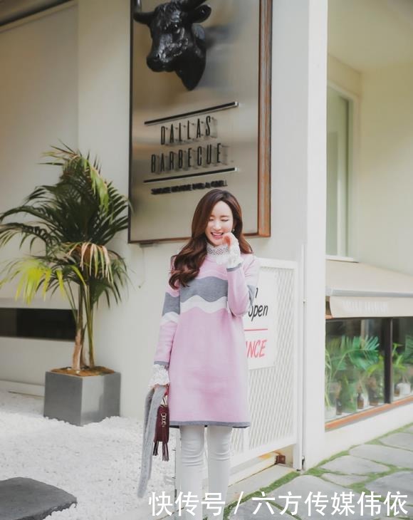 水波纹|潮流美女李妍静,柔软水波纹长款针织毛衣!