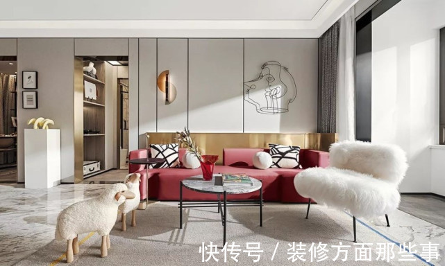 现代|123平现代风以葡萄酱紫红作为空间的线索,简洁不单调