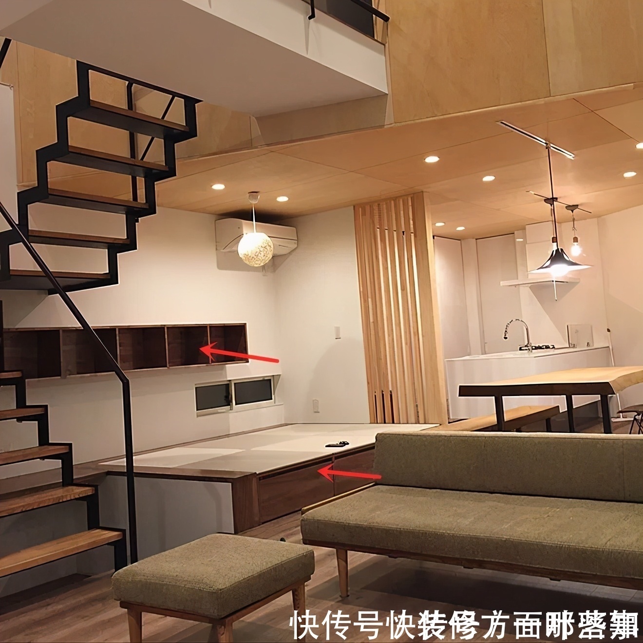 榻榻米|还是日本人更会省空间,楼梯下打榻榻米下沉做书房,实用性翻了2倍不止