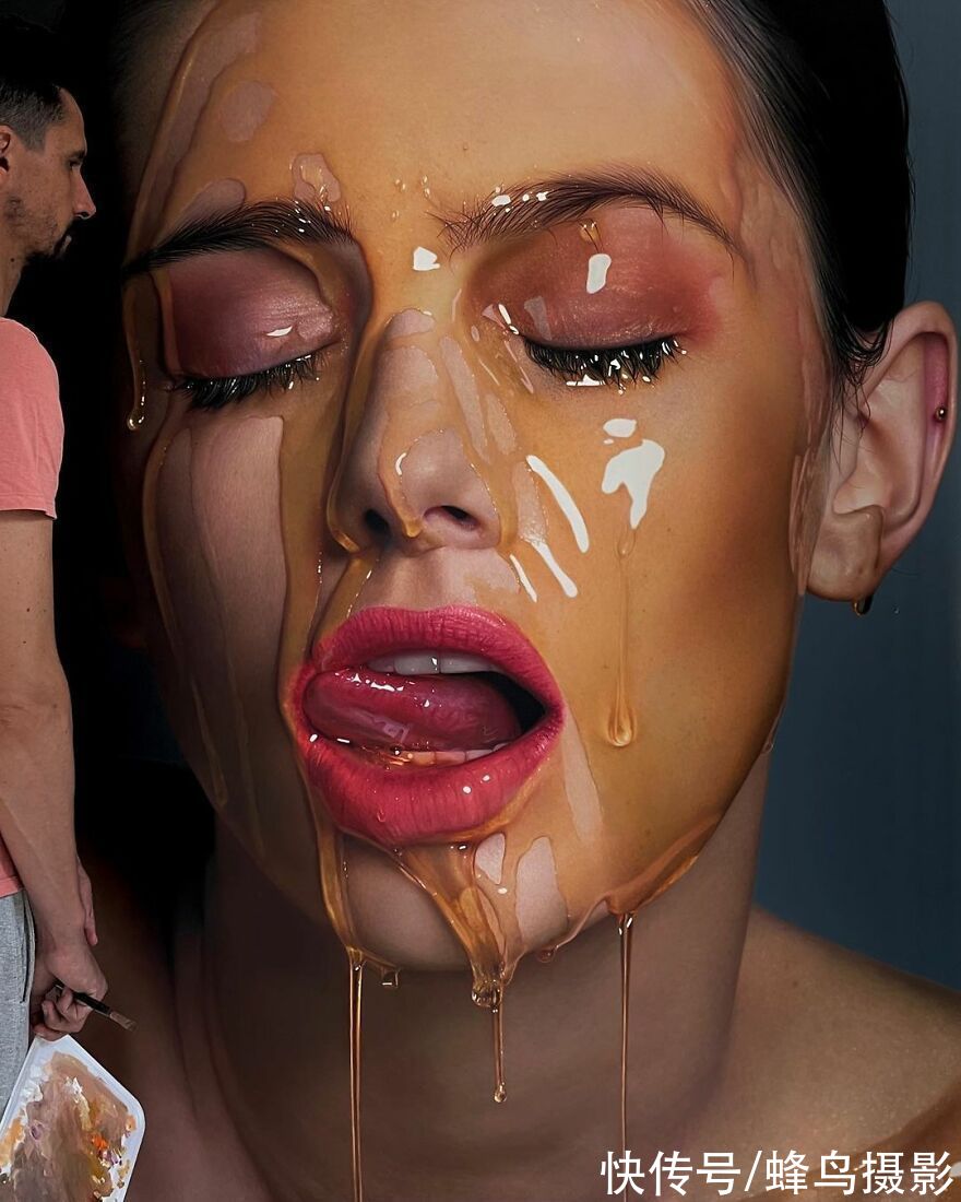 模特@艺术家向模特脸上泼蜂蜜？20张超逼真的作品，照片不过如此