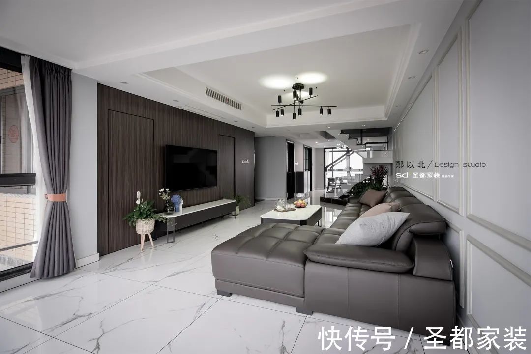 餐厅|184㎡冷灰白现代跃层,打通阳台让客餐厅扩大2倍,真香