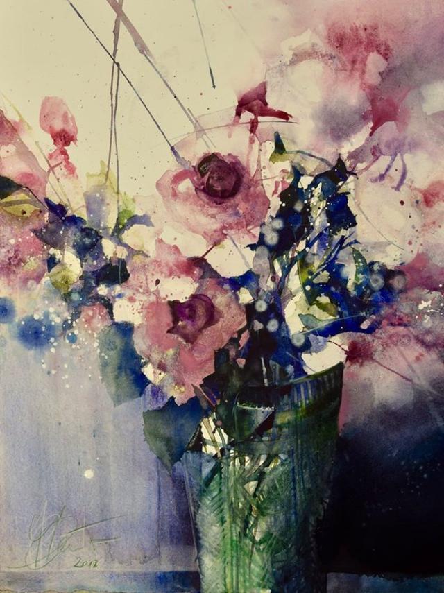 Elke&水彩画家Elke笔下的花花世界浓墨重彩之中隐去了繁花的具象(一)