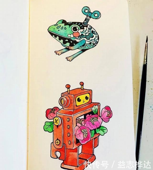 插画$哇马克笔画出水彩般效果,装饰感太强了,简单又漂亮,收藏
