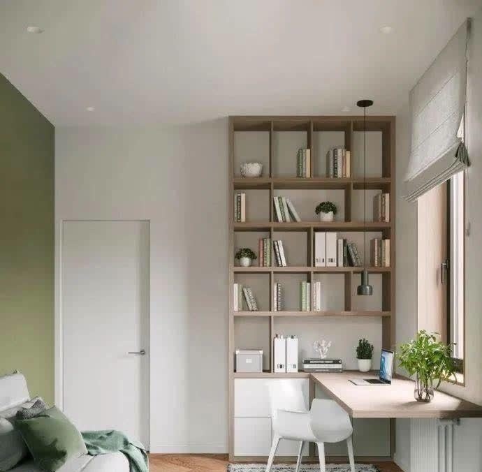 书房|参观邻居的小两居,一进门就被玄关迷住了,薄荷绿点缀空间真清爽