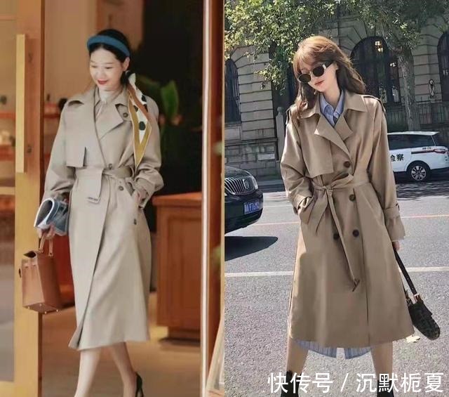 高跟鞋 “卡其色风衣”的高级穿搭，高级优雅又显气质，50岁照穿真洋气！