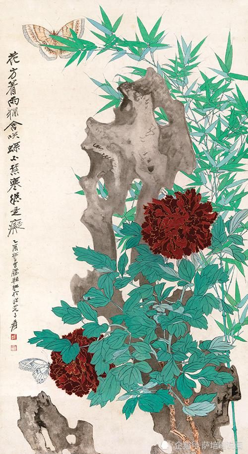  赏画|赏画识人，张大千绘《彩蝶牡丹》