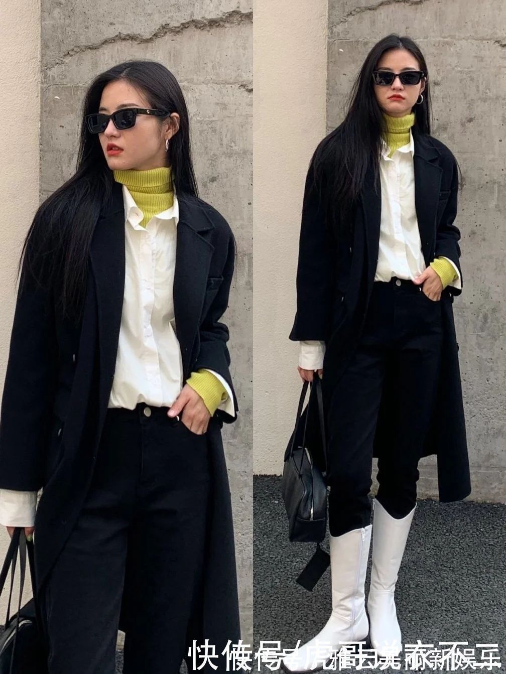 卫衣 大衣在配不在多,学韩国博主一衣多穿,一件黑大衣一周穿搭不重复