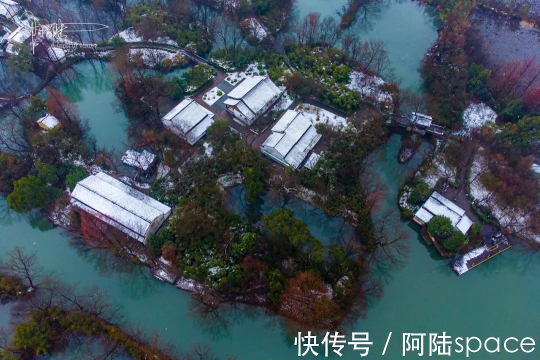 杭州|雪中游西溪，航拍视角下的湿地色彩极其丰富，但留下没几个游客