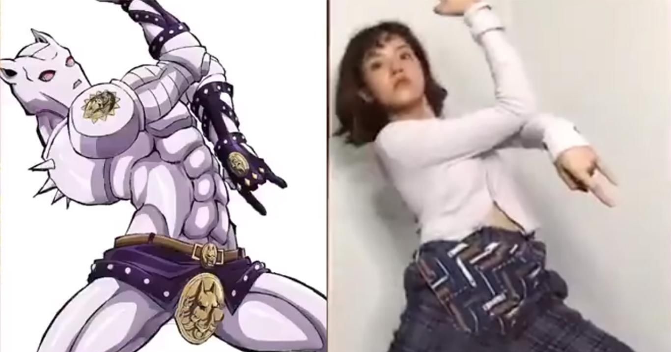 吉良|小姐姐模仿高难度JOJO立,奇怪的姿势增加了,拍照再也不怕没Pose