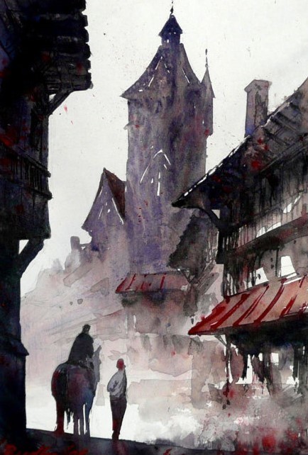 水彩画@波兰水彩画家拉法尔的街市景观画,耐看!