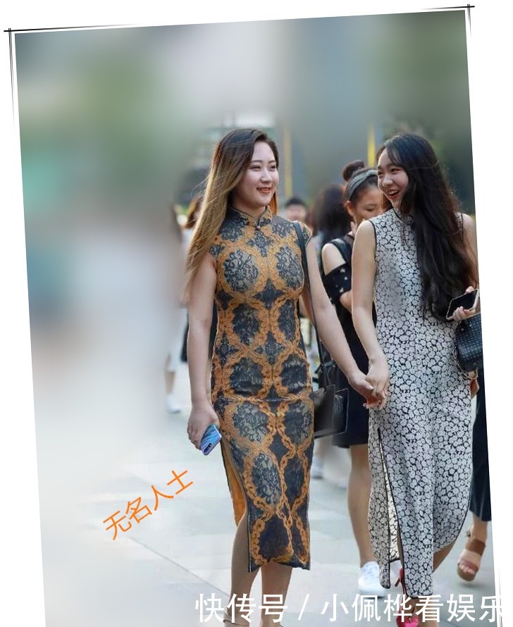 时尚街拍：两个旗袍姐妹花让大街上多姿多彩