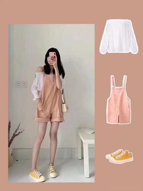 一字肩加背带裤，裸露又能遮盖肩部肌肤，满足你的少女心