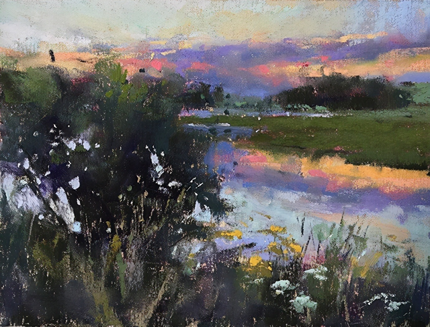 美国#美国艺术家阿奎尔柔和的风景油画,画里充满了阳光温馨美好