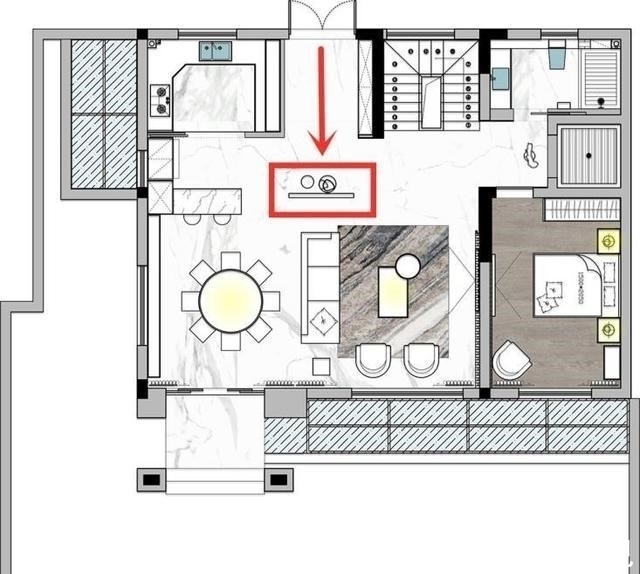 楼梯口|楼梯口正对着客厅，用木格栅隔断，关键比实心隔墙薄，更省空间
