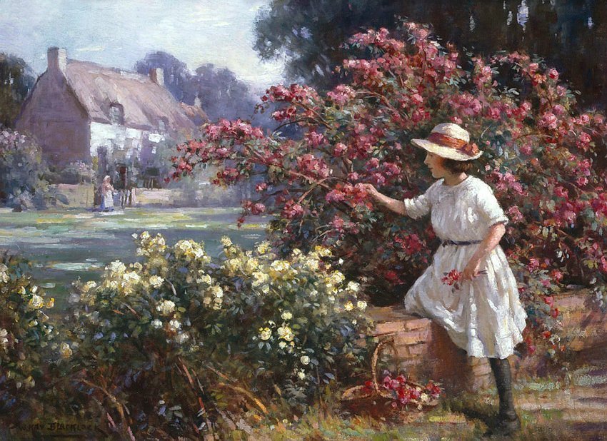 洛克#英国画家威廉·凯·布莱克洛克自然视野和乡村生活的女性人物油画作品欣赏