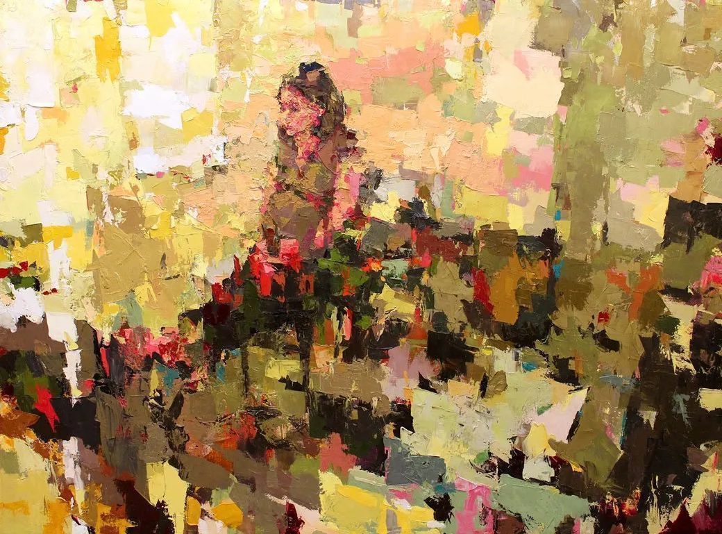 纹理!他将杂碎的色块,厚重的纹理,融于画中的人物