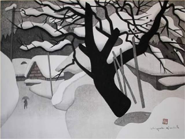 版画!日本近代版画大师斋藤清冬日雪景系列版画作品