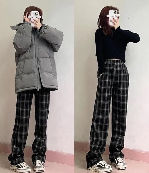  不管穿棉服还是羽绒服，下装都可以这样来搭，很时髦保暖