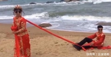 拍照|胖新娘用一根红绳拖着新郎拍照,新郎表情很不爽,成片却让人惊艳