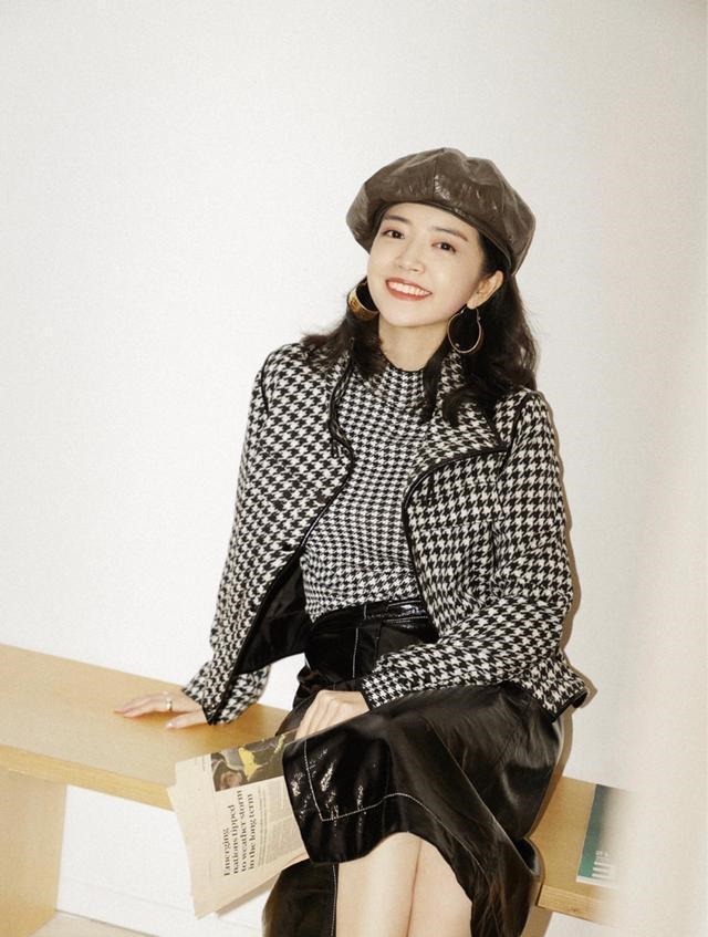 千鸟格 今秋不流行卫衣配牛仔裤了,像三木这样搭,才是真的美有气质