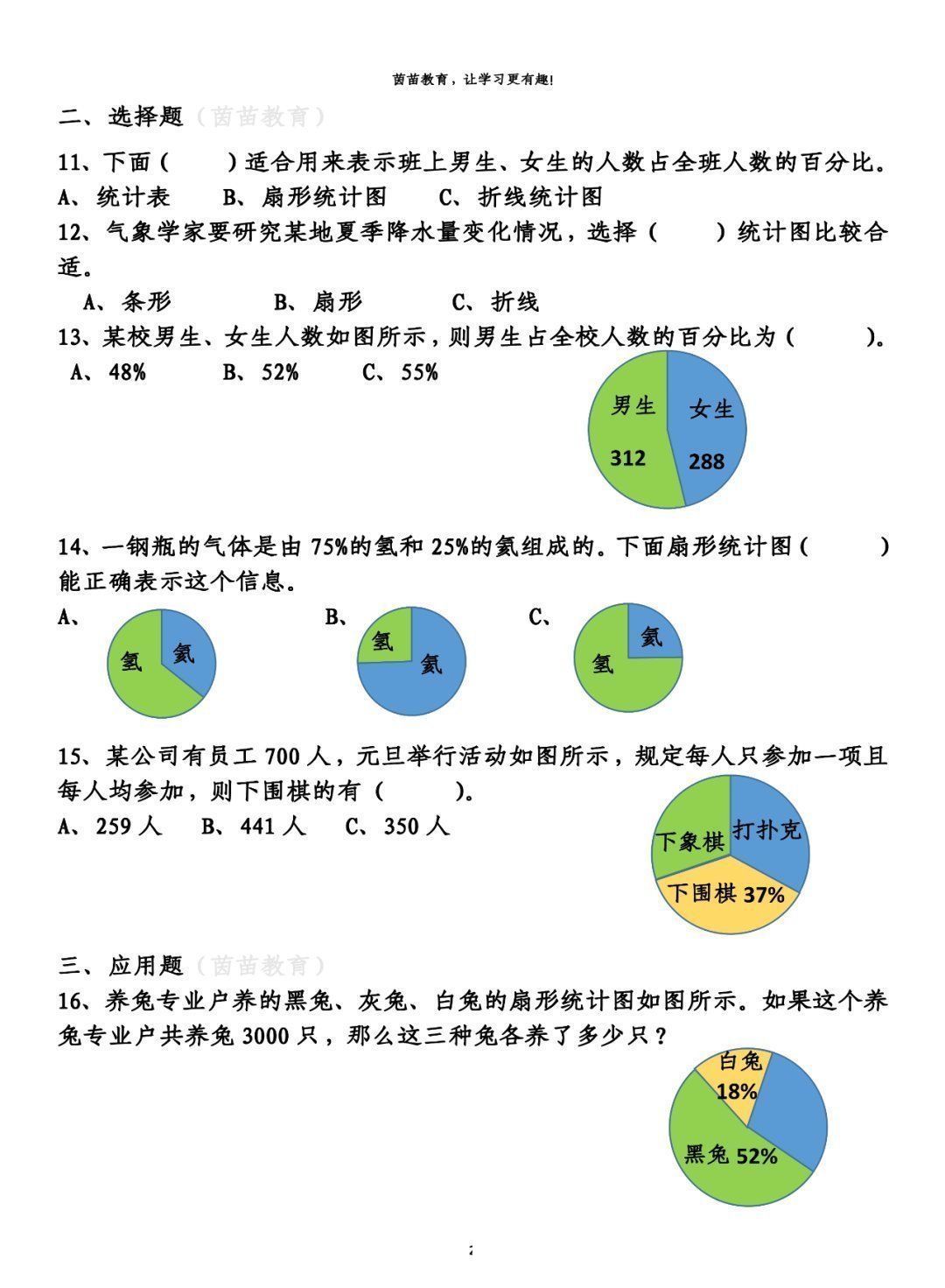  一练|一课一练：7.1六年级上册数学《扇形统计图》