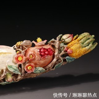 牙雕$回流 百年老牙雕彩绘白菜摆件