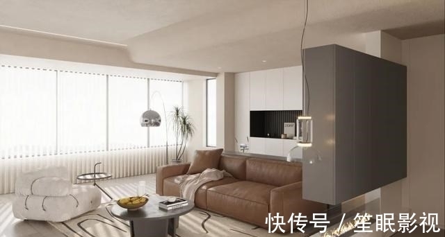 客厅|客厅和南次卧打通融合，清爽开阔，半墙设计重组空间，分出健身区