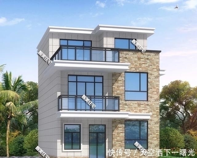 农村|75×124米农村别墅,平屋面设计+小院子,现代感很浓