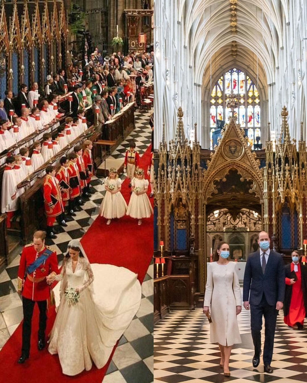 皮帕|凯特为迎结婚10周年做医美?穿婚纱大衣重回婚礼教堂,皮肤太平整