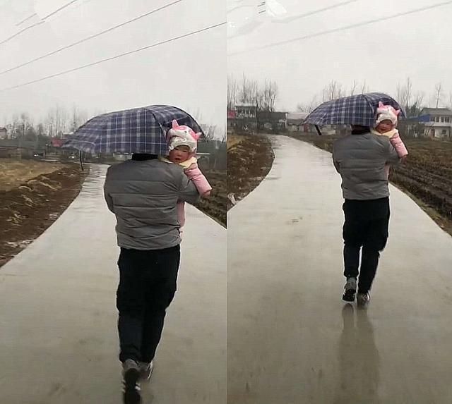 女儿|爸爸抱着女儿遮雨火了,“小棉袄”成了“工具人”,不愧是亲爹