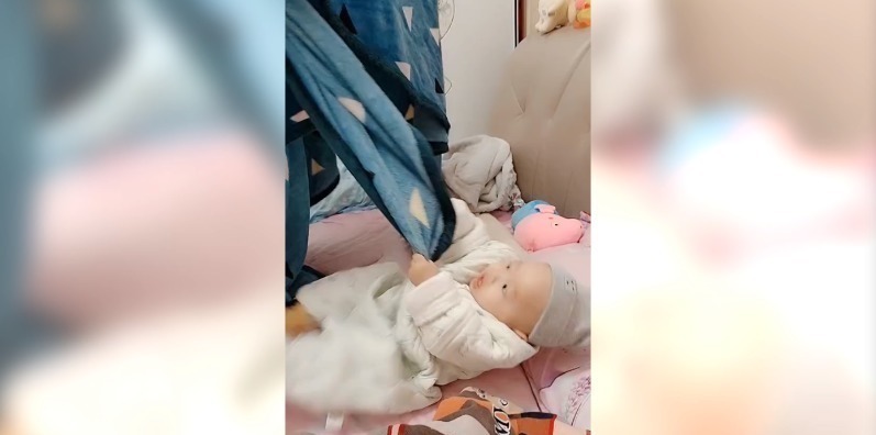 站立|妈妈故意拿走宝宝被子,结果萌娃发脾气了,奶凶奶凶的好可爱