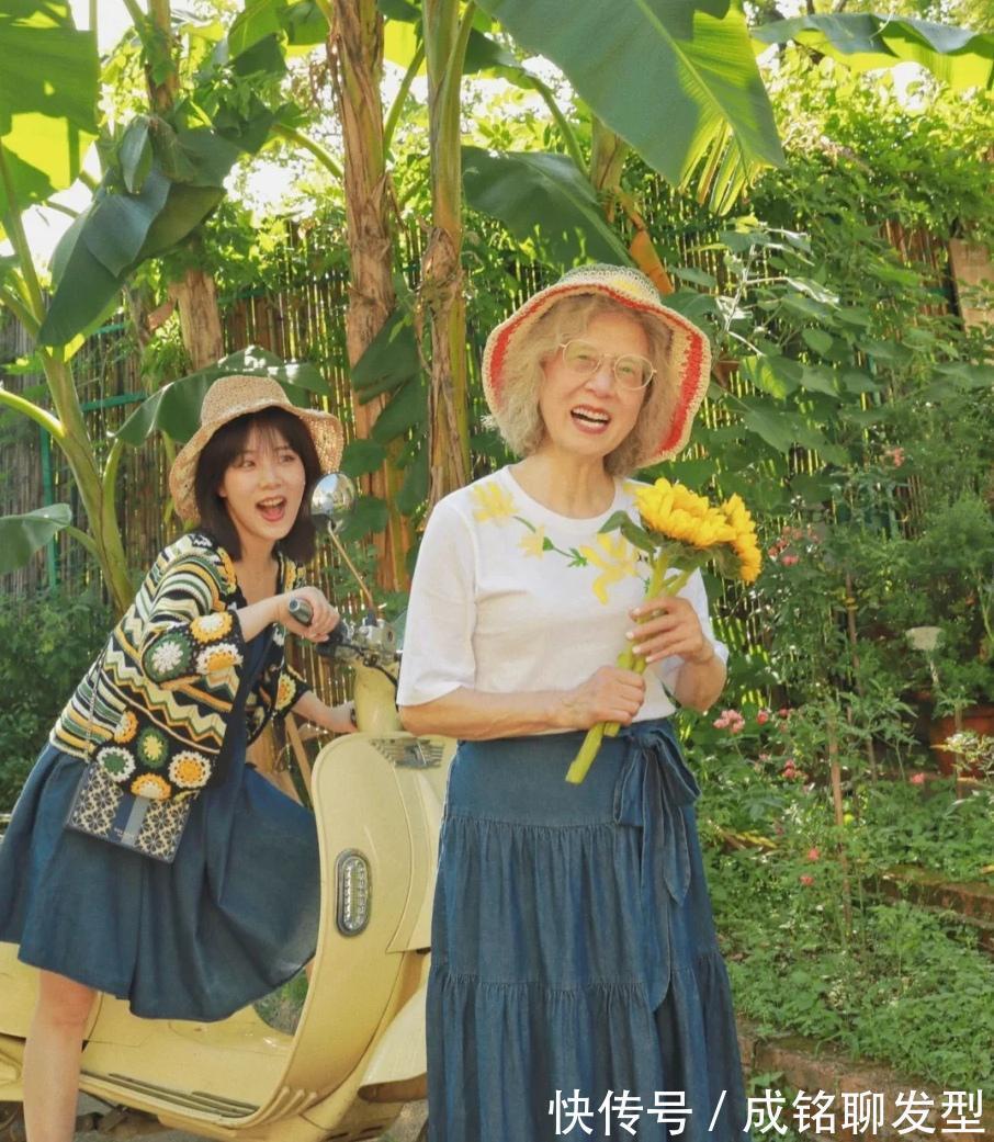 孙女|八十岁奶奶与孙女穿同款,花白头发也挡不住爱美心,时尚感不输阵