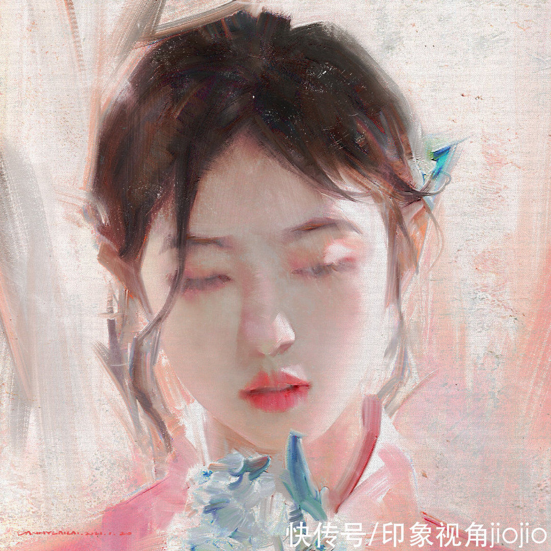 插画作品$高级油画质感的插画作品,笔下的白衣少女太梦幻了